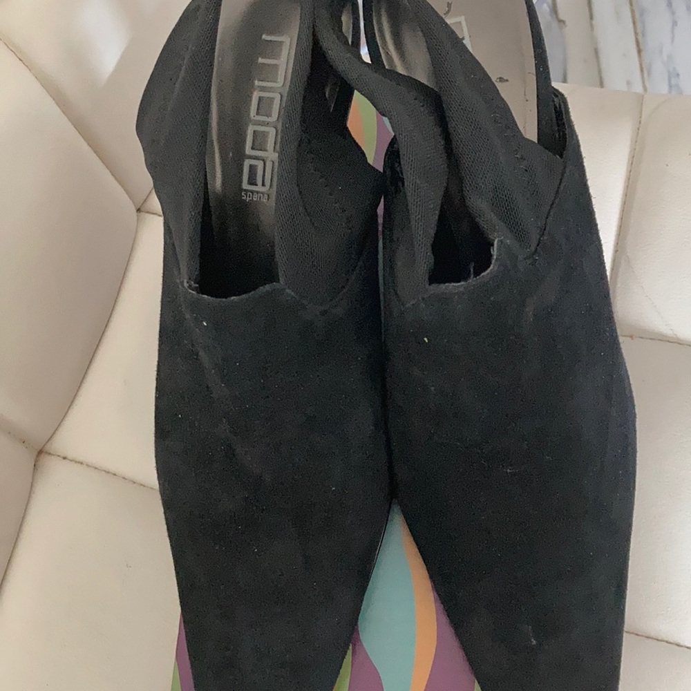 Moda  Leather suede mules with strap 9 1/2